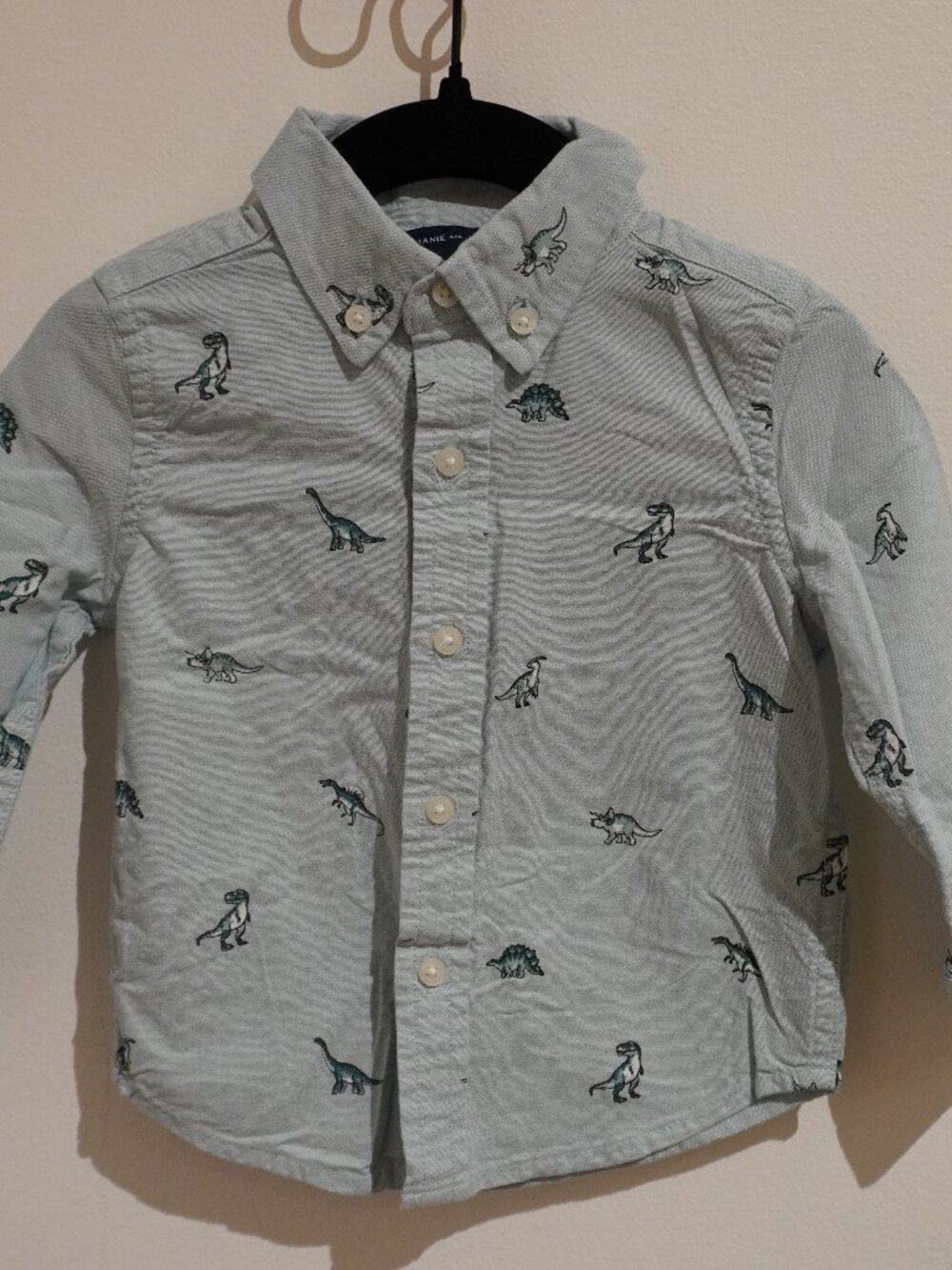 Janie and Jack Dinosaur Cotton Long Sleeve Oxford Button Down Blue 12 18 Months